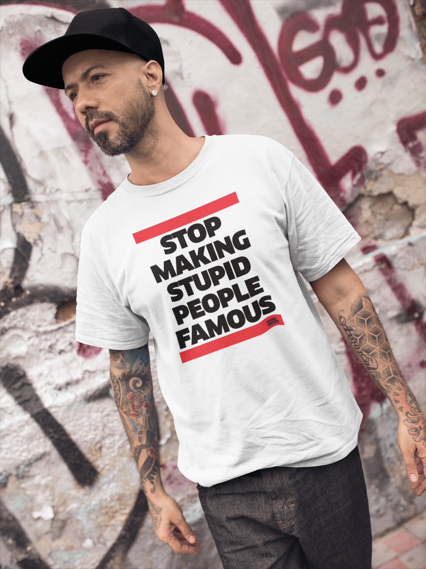 T-shirt 'Stop Making Stupid People Famous' (heren) - Afbeelding 2